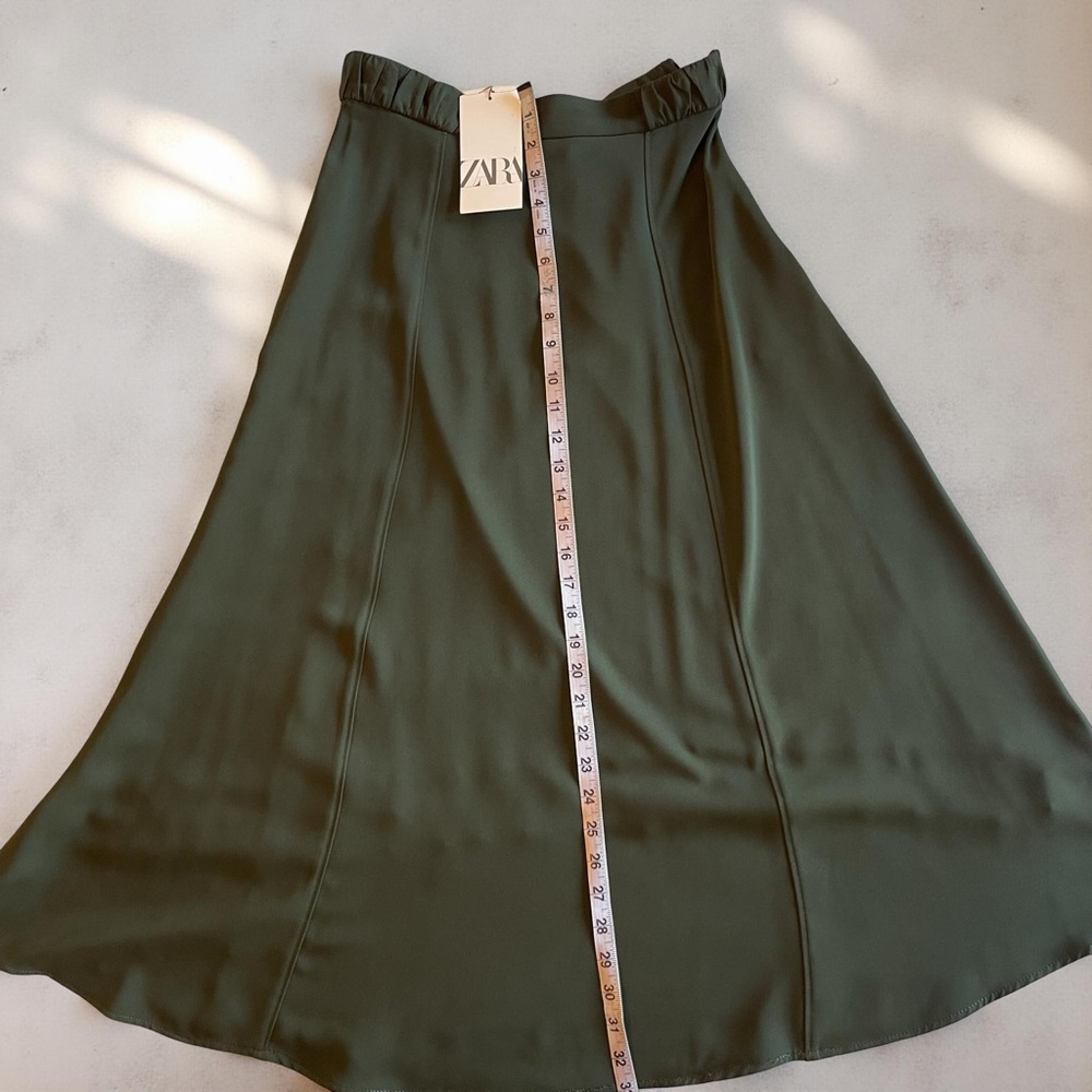 ZARA A-Line Midi Skirt – Olive Green (NWT) Size M - Picture 4 of 9